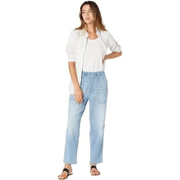 Madewell Pull On Relaxed Women’s Pockets Bellview Wash Denim Jeans Size Small - Picture 1 of 14